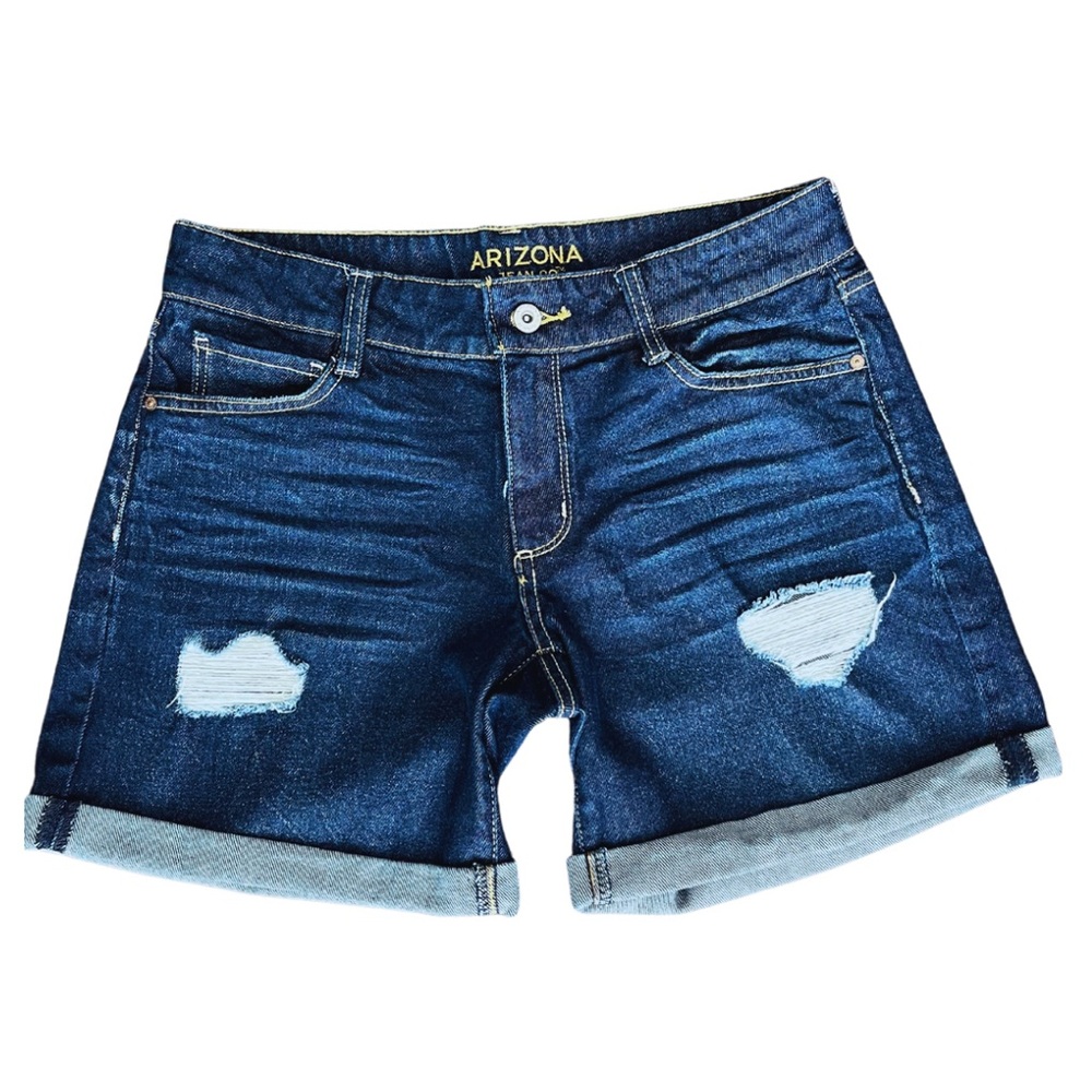 ARIZONA JEAN CO || SIZE 7 || DENIM CUFFED DISTRESSED SHORTS - Picture 1 of 10